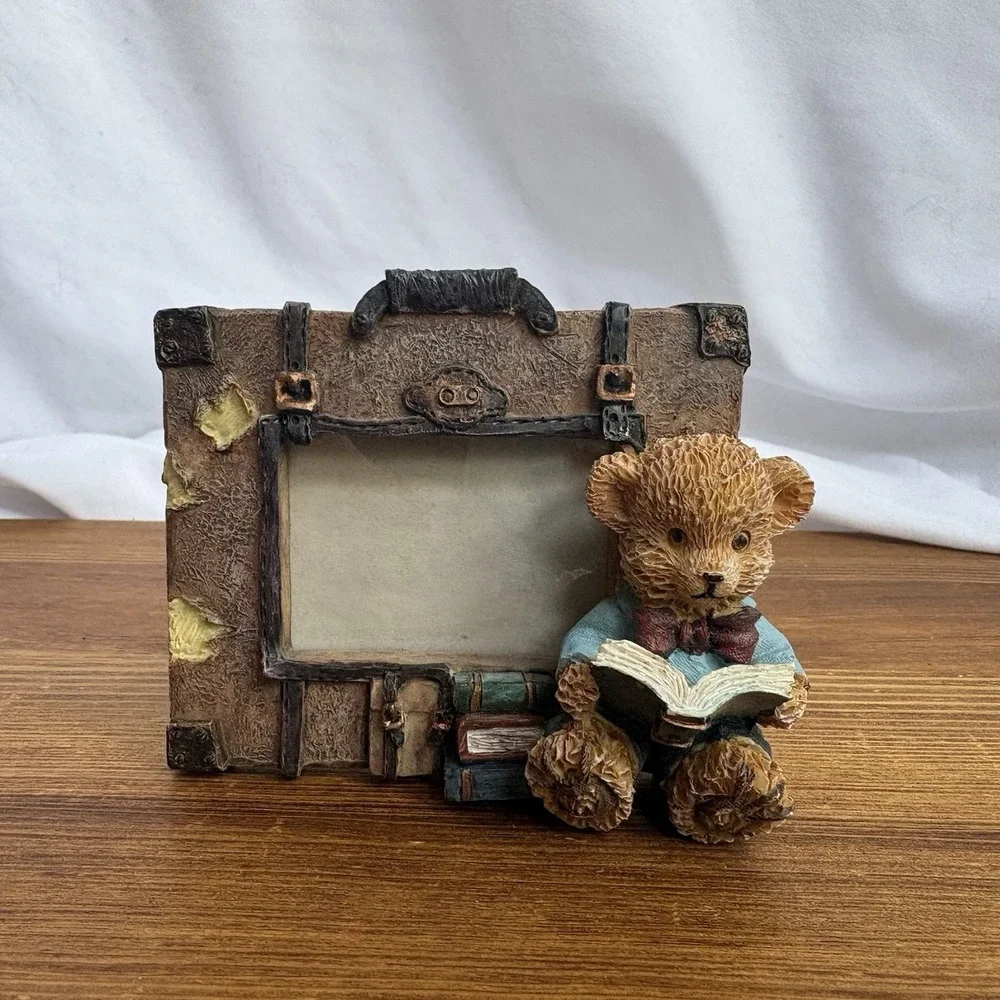 Teddy Bear Reading Book Mini Photo Frame Resin Desk Picture Frame 2x2 Decor